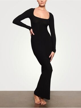 SKIMS - Long Sleeve Black Square Neck Maxi Dress